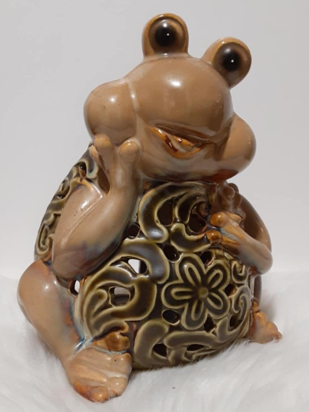 Frog Luminary Tealight Candle Holder / Garden Solar / Incense Burner Ceramic